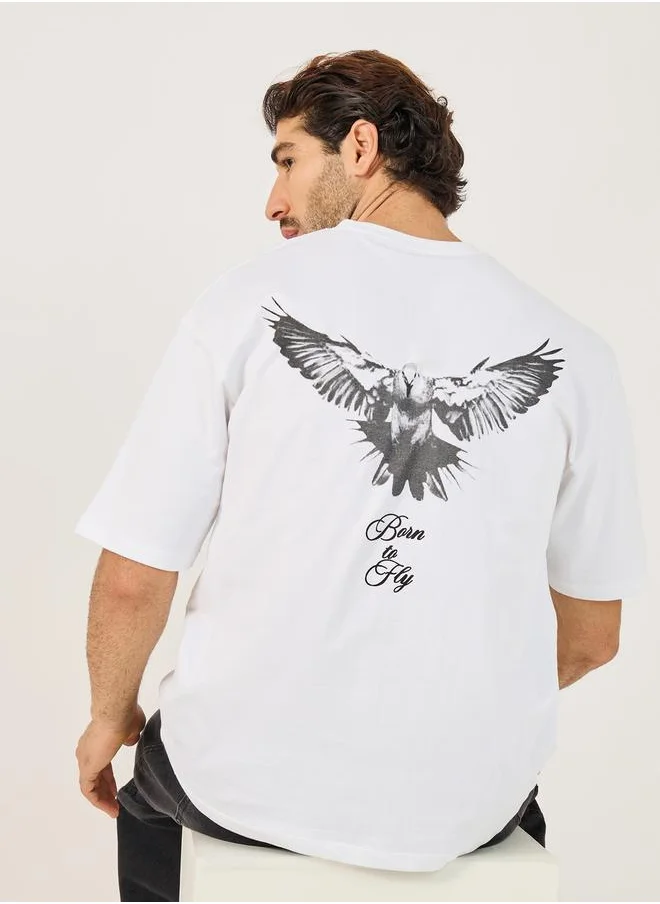 ستايلي Back Graphic Print Dropped Shoulder Oversized T-Shirt