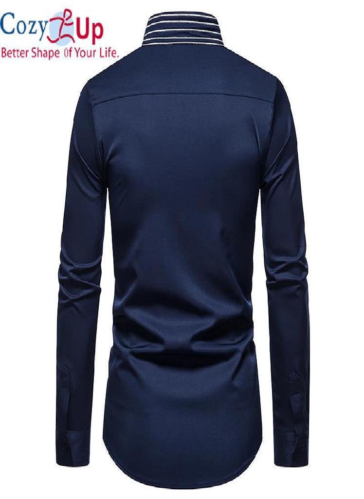 Eckek - Cozy Up Gold Embroidery White Shirt Men Stand Collar Mens Dress Shirts Casual Slim Long Sleeve - Image 1