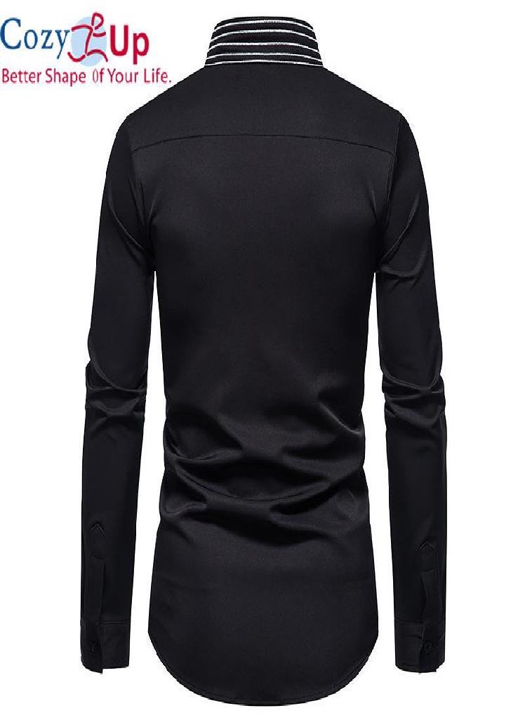 Eckek - Cozy Up Gold Embroidery White Shirt Men Stand Collar Mens Dress Shirts Casual Slim Long Sleeve - Image 1