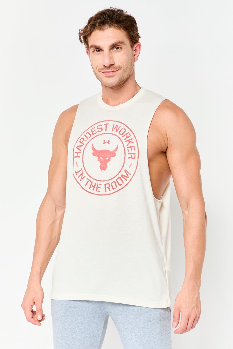 UNDER ARMOUR Project Rock x Under Armour Men Loose Fit Sleeveless Training Vest, Cream - Image 1