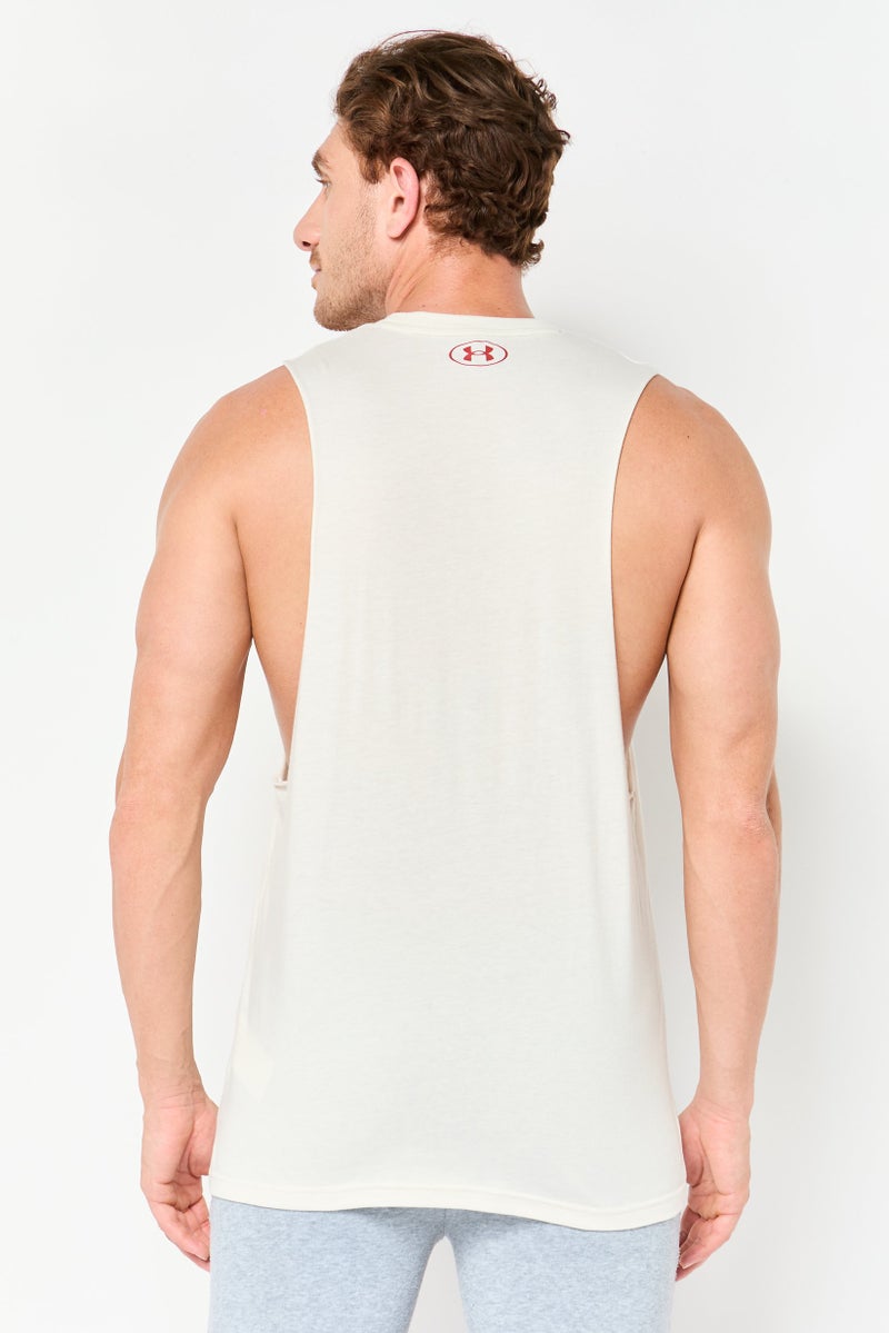 UNDER ARMOUR Project Rock x Under Armour Men Loose Fit Sleeveless Training Vest, Cream - Image 4