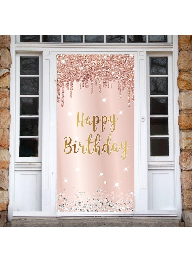 MIXDE Pink Rose Gold Happy Birthday Door Banner Decorations, Happy Birthday Door Cover Backdrop Party Supplies for Women, Large Birthday Poster Sign Decor,Party Supplies - Image 2