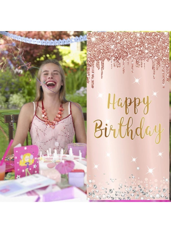 MIXDE Pink Rose Gold Happy Birthday Door Banner Decorations, Happy Birthday Door Cover Backdrop Party Supplies for Women, Large Birthday Poster Sign Decor,Party Supplies - Image 3