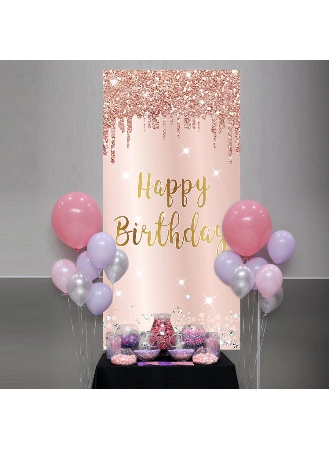 MIXDE Pink Rose Gold Happy Birthday Door Banner Decorations, Happy Birthday Door Cover Backdrop Party Supplies for Women, Large Birthday Poster Sign Decor,Party Supplies - Image 1