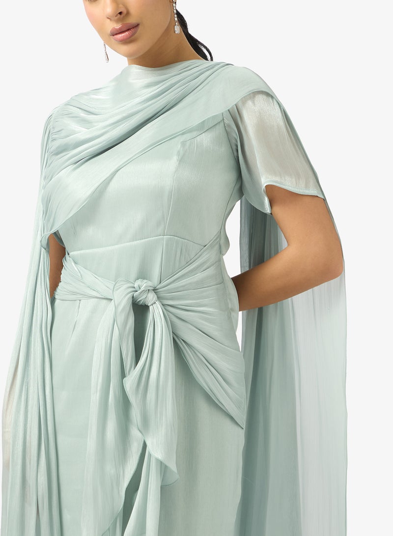 Khizana Cape Draped Dress With Trail - Image 3