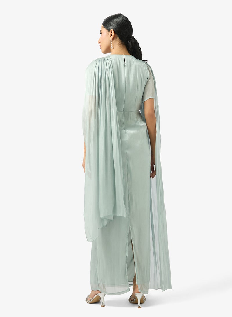 Khizana Cape Draped Dress With Trail - Image 2