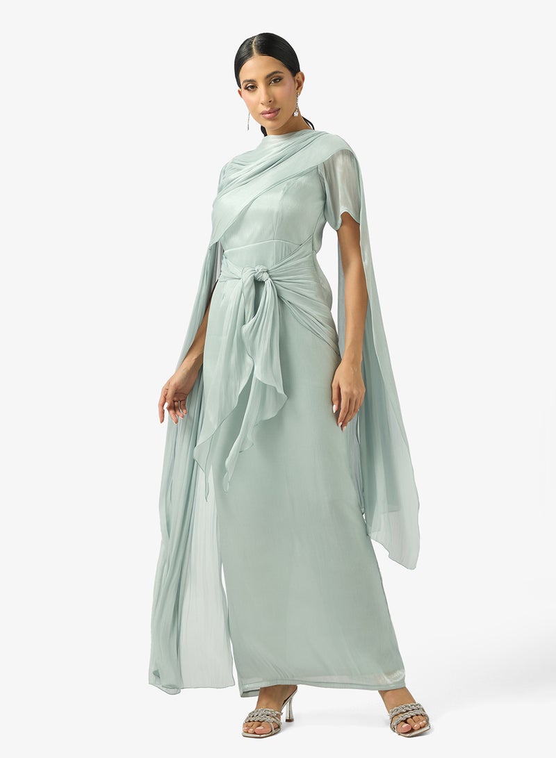 Khizana Cape Draped Dress With Trail - Image 1