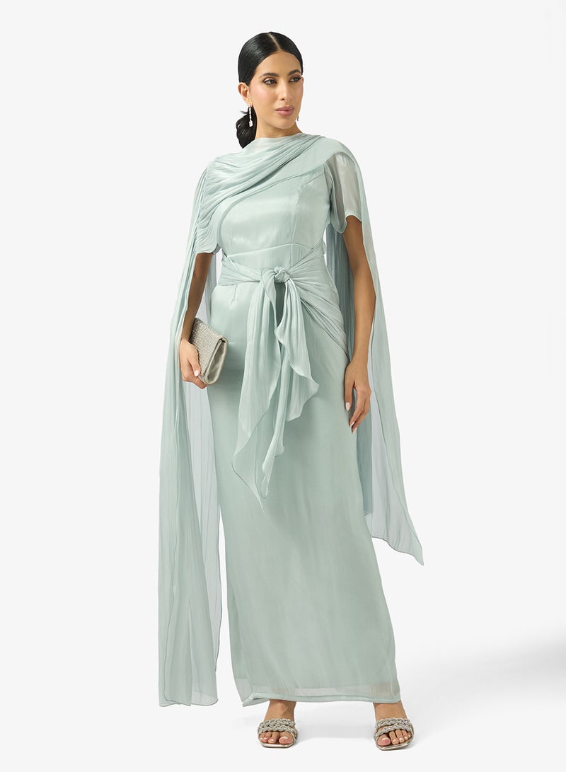 Khizana Cape Draped Dress With Trail - Image 4
