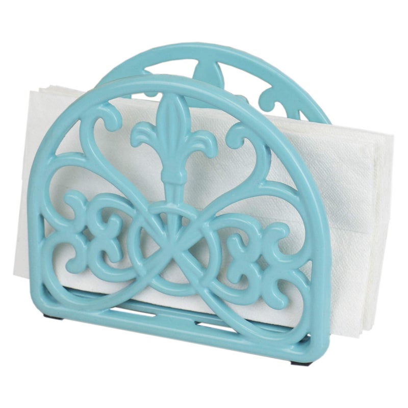 Home Basics Home Basics Cast Iron Fleur De Lis Napkin Holder Kitchen Countertop Dinner Table Indoor  Outdoor Turquoise 