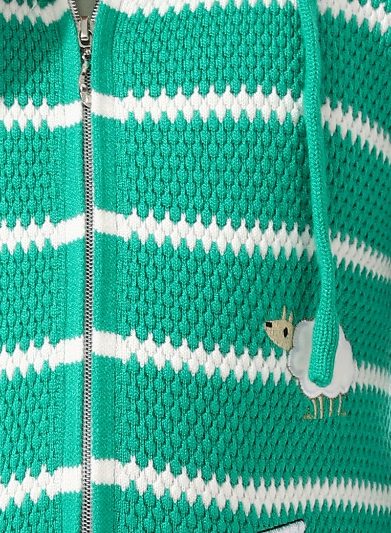 Andora Girls Hooded Neck Striped Sweatshirt _ Green  - Image 5