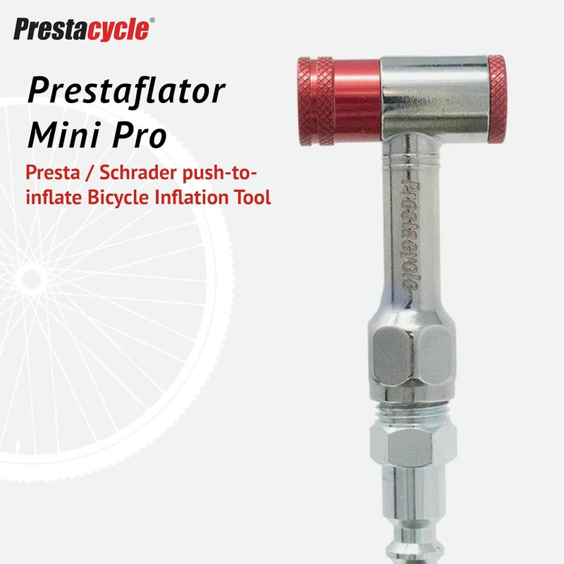 Prestacycle Prestaflator Mini Pro, Bike Tire Inflator Head, Bicycle Air Pump Valve Presta Push-to-Inflate Tool for Air Compressor Lines, Bike Tools & Maintenance, Mini Pro Inflation Tool - Image 1