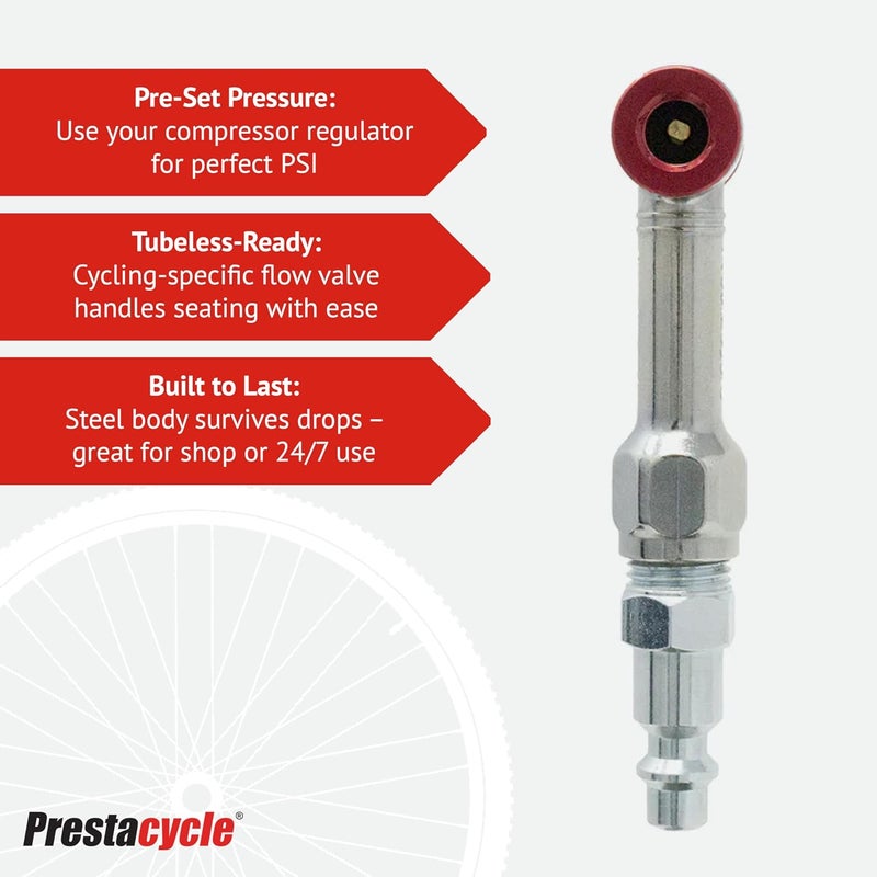 Prestacycle Prestaflator Mini Pro, Bike Tire Inflator Head, Bicycle Air Pump Valve Presta Push-to-Inflate Tool for Air Compressor Lines, Bike Tools & Maintenance, Mini Pro Inflation Tool - Image 2