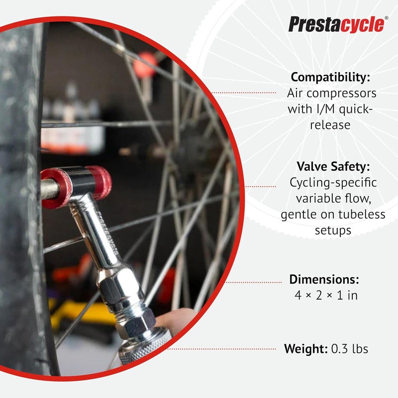 Prestacycle Prestaflator Mini Pro, Bike Tire Inflator Head, Bicycle Air Pump Valve Presta Push-to-Inflate Tool for Air Compressor Lines, Bike Tools & Maintenance, Mini Pro Inflation Tool - Image 4