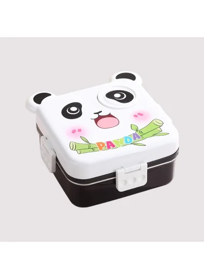 Mobcos Mobcos Happy Panda Lunch Box 3 Layer Stainless Steel Lunch Box Comes with 1 Detachable Tray, 1 Small Container & 1 Spoon Ideal for Kids BPA Free 1120ml+70ml- White Black