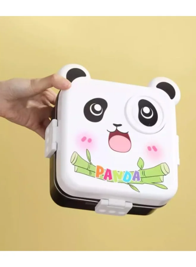 موبكوس علبة غداء موبكوس هابي باندا، مصنوعة من الفولاذ المقاوم للصدأ بثلاث طبقات، تأتي مع صينية قابلة للفصل، وحاوية صغيرة، وملعقة. مثالية للأطفال. خالية من مادة BPA. سعة 1120 مل + 70 مل - أبيض وأسود