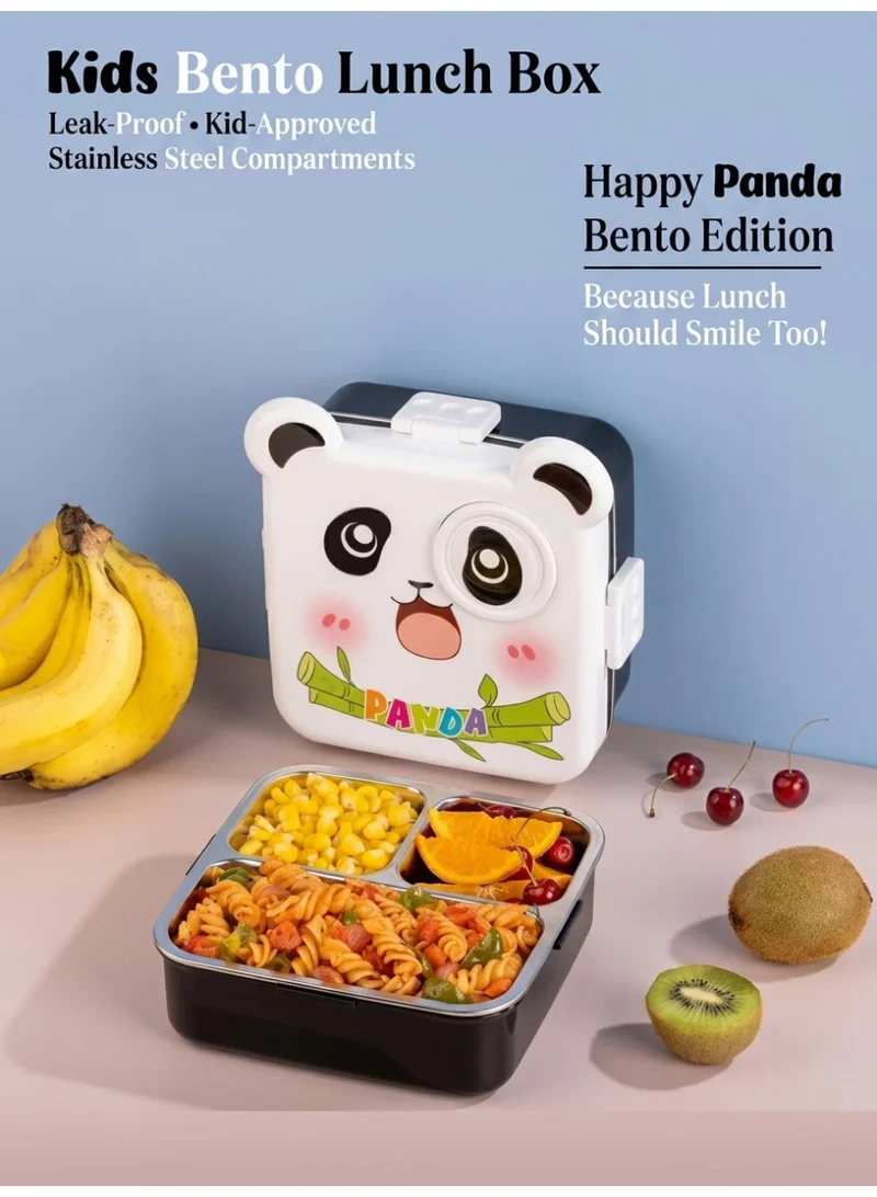 Mobcos Panda Ss Lunch Box White Mobcos Happy Panda Lunch Box 3 Layer Stainless Steel Lunch Box Comes with 1 Detachable Tray, 1 Small Container & 1 Spoon Ideal for Kids BPA Free 1120ml+70ml- White Black  | Best Price UAE