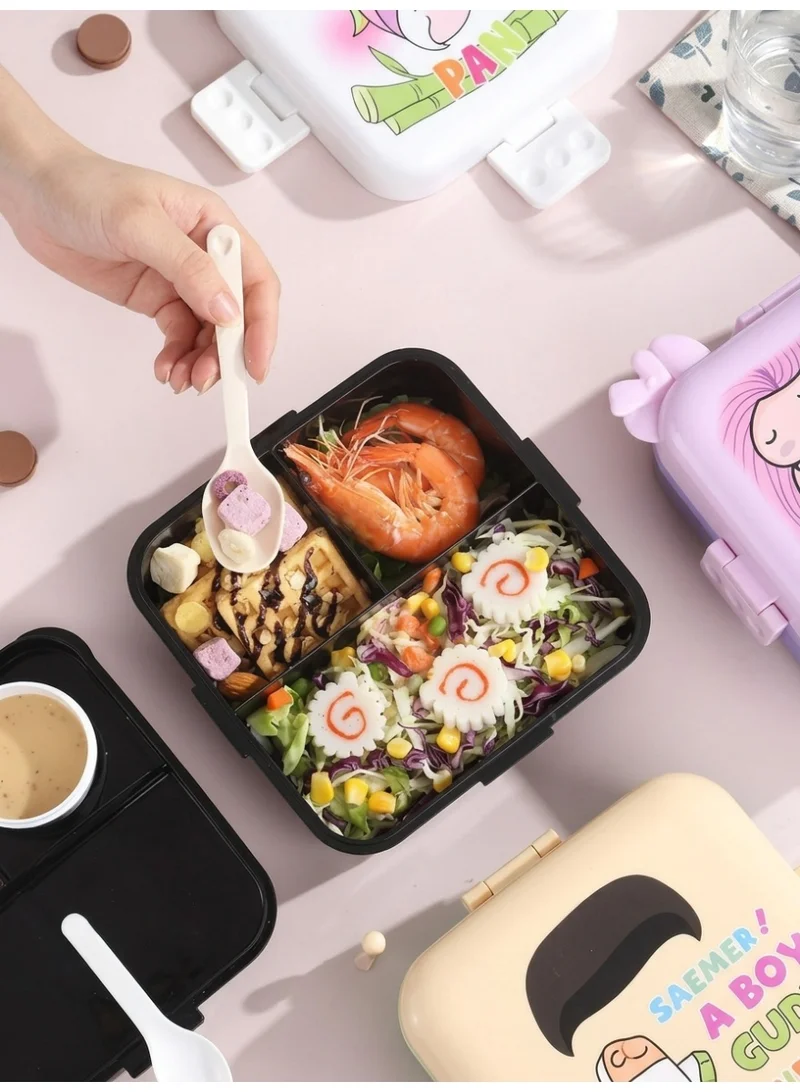 Mobcos Panda Ss Lunch Box White Mobcos Happy Panda Lunch Box 3 Layer Stainless Steel Lunch Box Comes with 1 Detachable Tray, 1 Small Container & 1 Spoon Ideal for Kids BPA Free 1120ml+70ml- White Black  | Best Price UAE
