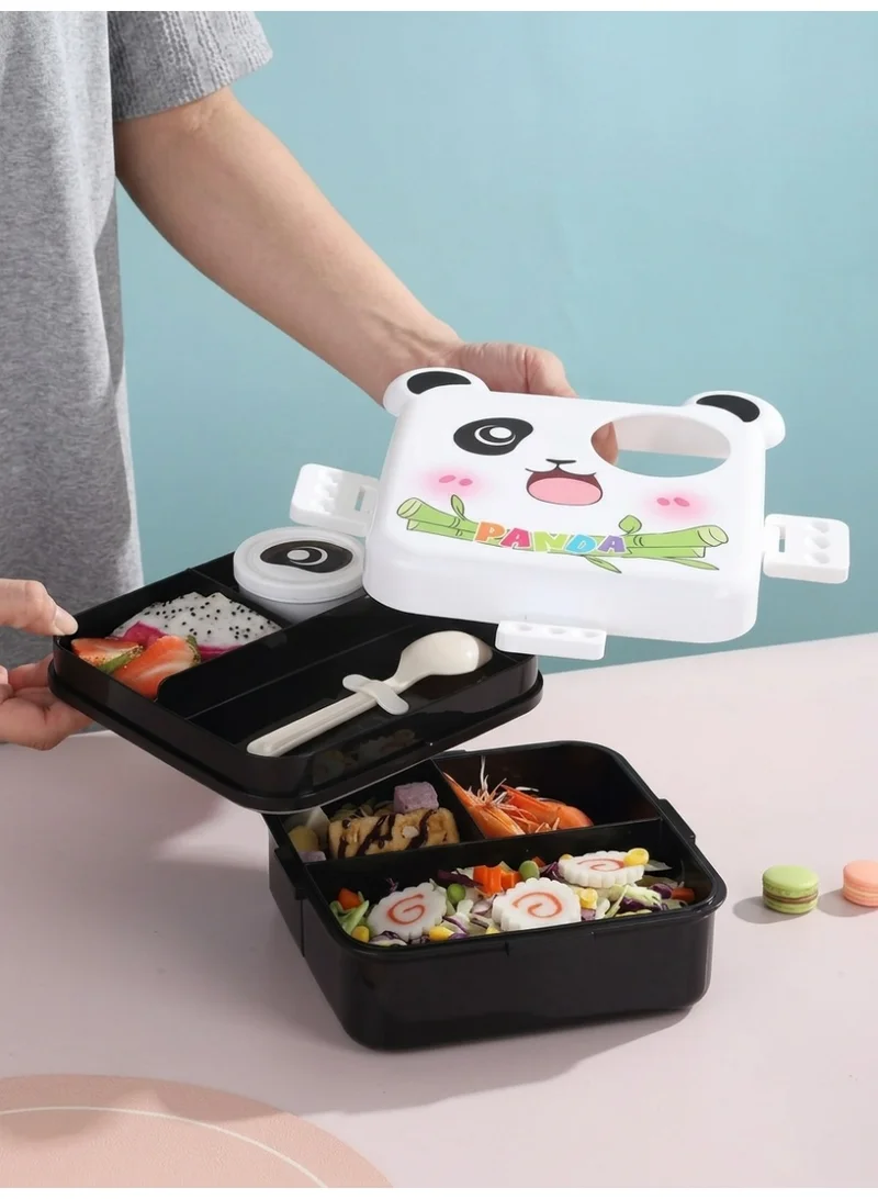 Mobcos Panda Ss Lunch Box White Mobcos Happy Panda Lunch Box 3 Layer Stainless Steel Lunch Box Comes with 1 Detachable Tray, 1 Small Container & 1 Spoon Ideal for Kids BPA Free 1120ml+70ml- White Black  | Best Price UAE