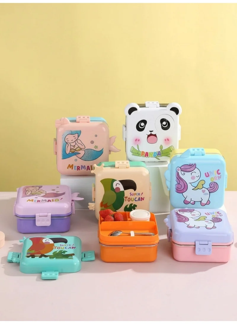 Mobcos Panda Ss Lunch Box White Mobcos Happy Panda Lunch Box 3 Layer Stainless Steel Lunch Box Comes with 1 Detachable Tray, 1 Small Container & 1 Spoon Ideal for Kids BPA Free 1120ml+70ml- White Black  | Best Price UAE