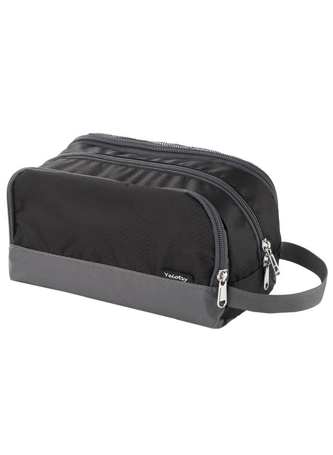 Yeiotsy Black Toiletry Bag for Kids, Light Shaving Bag Wash Bag for Men Small Nylon Toiletry Organizer for Camping/Hiking (Black)