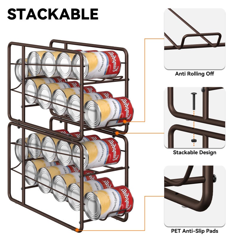 MOOACE 4 Pack Can Dispenser Rack, Stackable Can Storage Organizer Holder for Canned Food Kitchen Cabinet Pantry Countertop, Bronze - Image 4