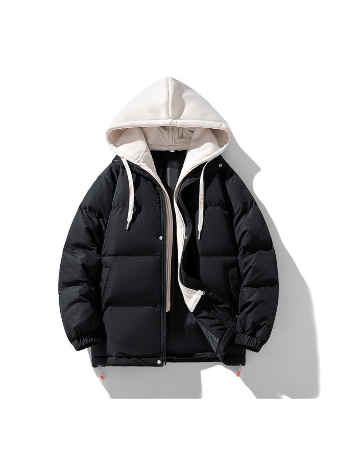Winter Couple's Men's Cotton-padded Clothes Fake Two-piece Casual Jacket Loose Detachable Hooded Plus Size Women's Bread Suit