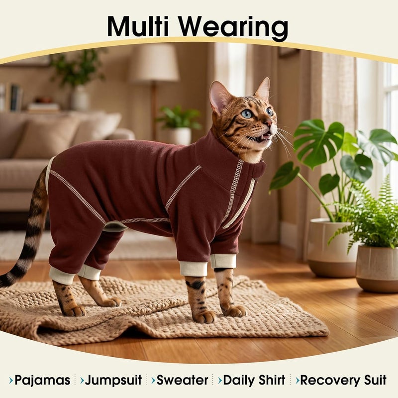 ROZKITCH Cat Hair Sticky Sweater Prevent Hair Loss During Shedding Period, Cat Recovery Suit After Surgery for Coving Wound Prevent Licking Brown L - Image 5