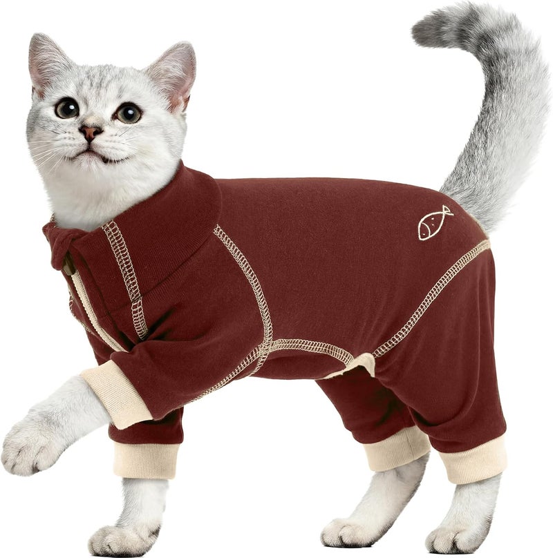 ROZKITCH Cat Hair Sticky Sweater Prevent Hair Loss During Shedding Period, Cat Recovery Suit After Surgery for Coving Wound Prevent Licking Brown L - Image 1