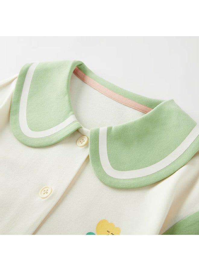 Deesha Girls' A-class Cotton Cardigan Pajama Set, 60s High-count High-density, Sweet Long Sleeve Homewear For Spring And Autumn - Image 3