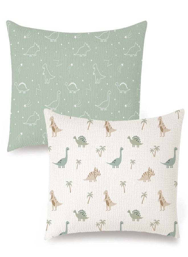 Konssy Muslin Toddler Pillowcase for 13x18 Pillow 2 Pack, 100% Cotton Toddler Pillow Case Cover, Soft & Breathable Travel Babay Kids Pillow Covers with Envelope Closure（Dino Jungle,Sage Dino）