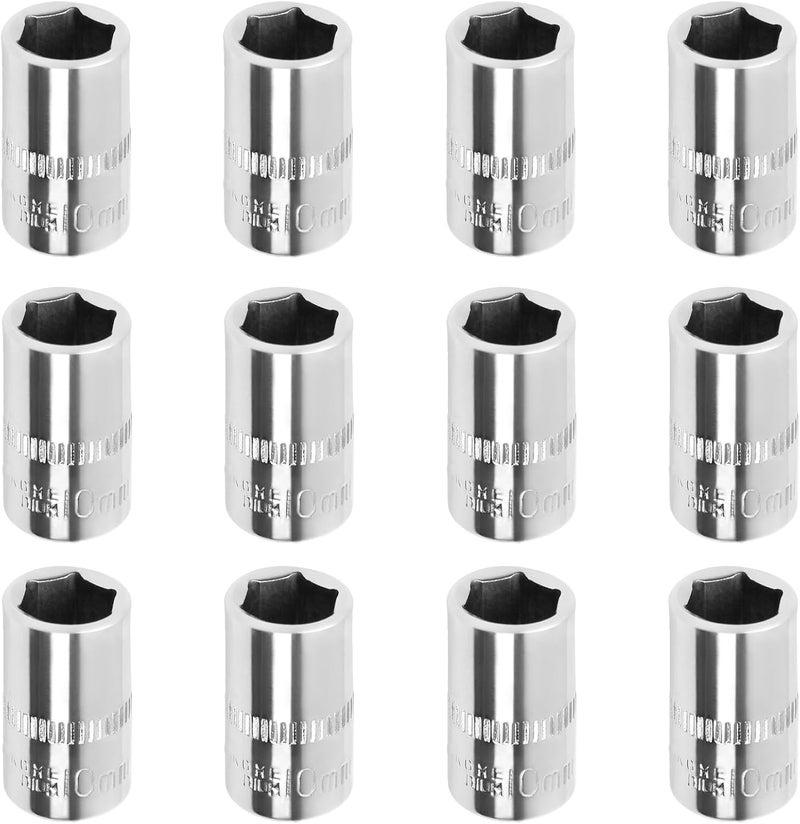 Utoolmart 1/4" Drive 10mm Socket, Shallow Socket Set, for General Repairs, 6-Point, Metric, Cr-V, 12pcs - Image 1