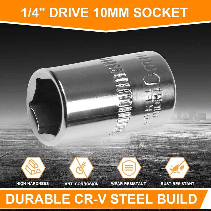 Utoolmart 1/4" Drive 10mm Socket, Shallow Socket Set, for General Repairs, 6-Point, Metric, Cr-V, 12pcs - Image 3