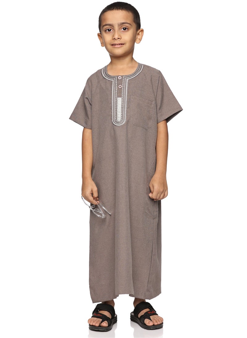 Boys' Round Neck Short Sleeve Jalabiya | Comfortable and Stylish Kaftan-Inspired Thobe - Mix Color 2