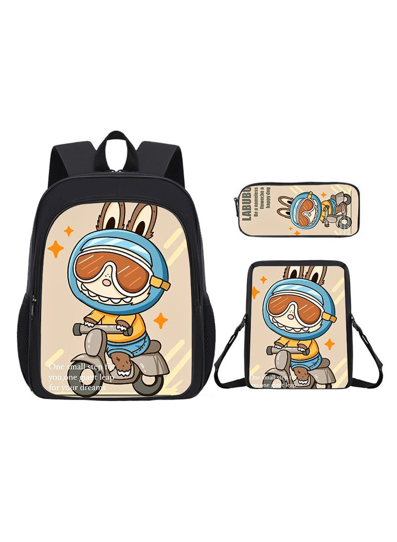 Labubu Student Cartoon Schoolbag Cute Children's Backpack Large Capacity Backpack 34*26*14CM + Lunch Bag 23*19*6CM + Pencil Case 11*24*7CM Three-piece Set - Image 1
