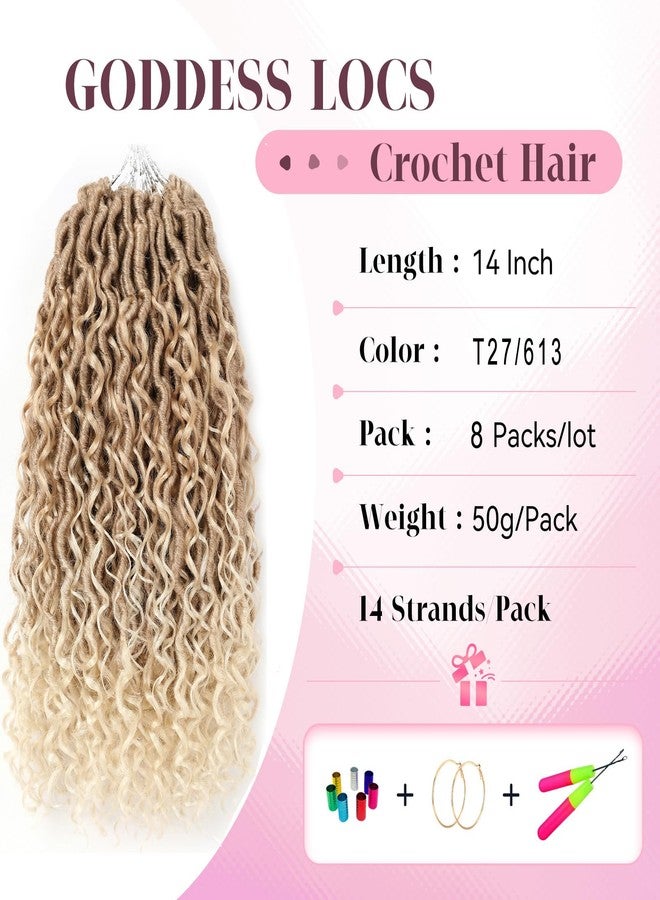 وصلات شعر كروشيه جديدة من Aipin، ضفائر Goddess Locs بطول 14 بوصة، ضفائر Boho River Locs Hippie Locs مموجة مع شعر مجعد في المنتصف والأطراف (8 عبوات، 14 بوصة، T27/613). - Image 2