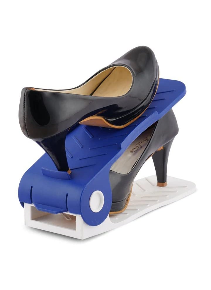 Three Secondz Three Secondz shoe organiser space saver shoe rack adjustable shoe slot for closet organizer Pack Of 2 Blue  - Image 1