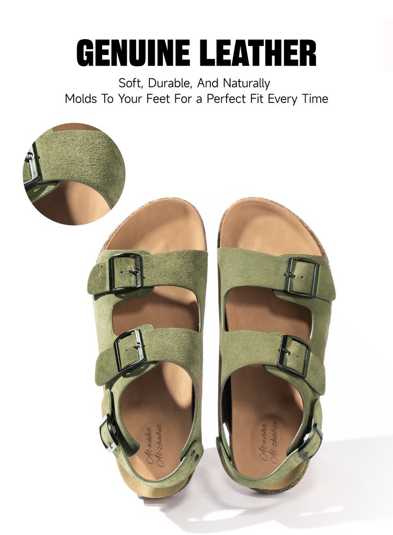 AL-WAHA AL-ZHABIA Men's Genuine Leather Sandals - Breathable PU Sole, Anti-Slip Design, Durable for Desert Climate & Daily Wear(42) - Image 1