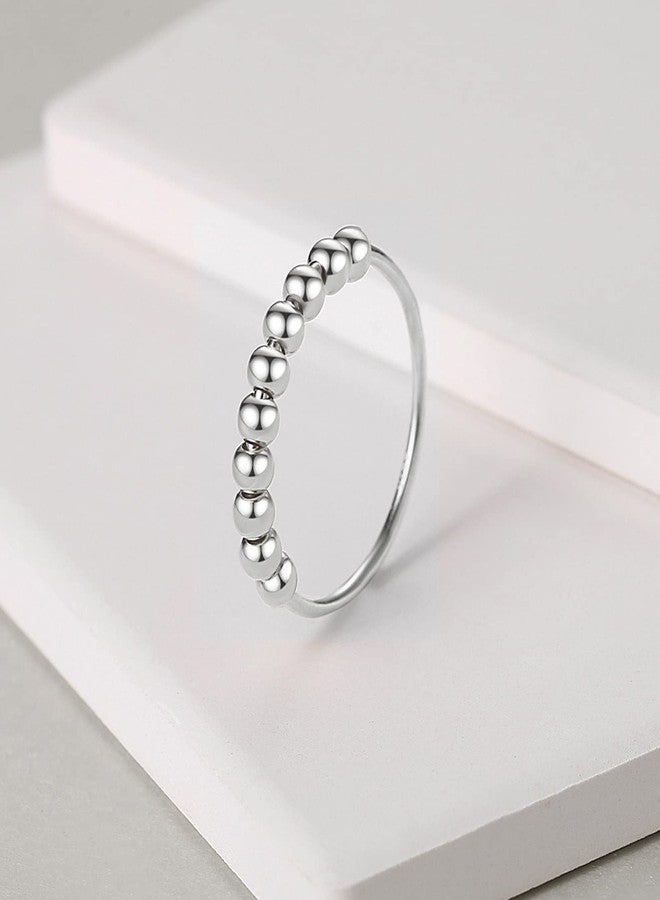 Jacruces 925 Sterling Silver Rings Anxiety Rings Fidget Ring for Women & Men 14k Gold Plated Spinner Thumb Ring with Beads Spinning Stress Relief Anxiety Fidget Jewelry Ideal Gift, Size, 7, Silver - Image 3