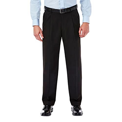 Haggar mens Mynx Gabardine Hidden Expandable Waistband Classic Fit Front Pleated dress pants, Black, 42W x 30L US - Image 5