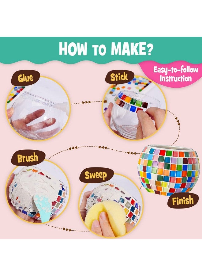 ONE TO FOUR Glass Mosaic Candle Holder Kit, Gifts DIY Mosaic Arts and Crafts Kit for Kids & Adults, Tealight Candle Holder for Home Lighting Decor, Toys Girls Birthday Gifts Ages 6 7 8 9 10 11 12 - Image 4