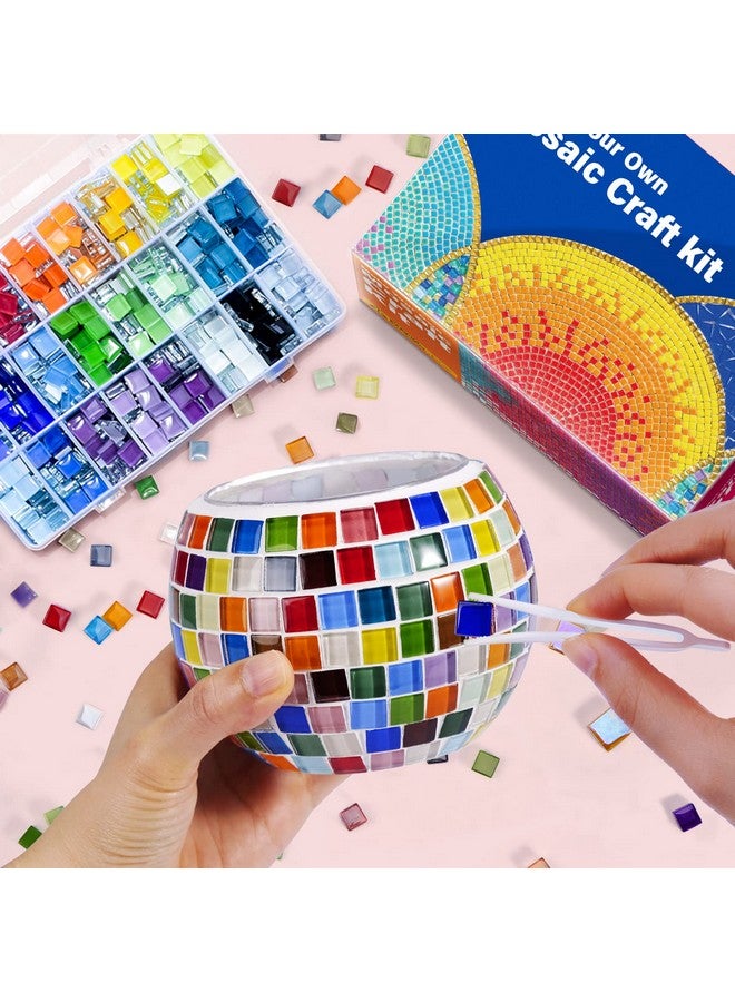 ONE TO FOUR Glass Mosaic Candle Holder Kit, Gifts DIY Mosaic Arts and Crafts Kit for Kids & Adults, Tealight Candle Holder for Home Lighting Decor, Toys Girls Birthday Gifts Ages 6 7 8 9 10 11 12 - Image 1