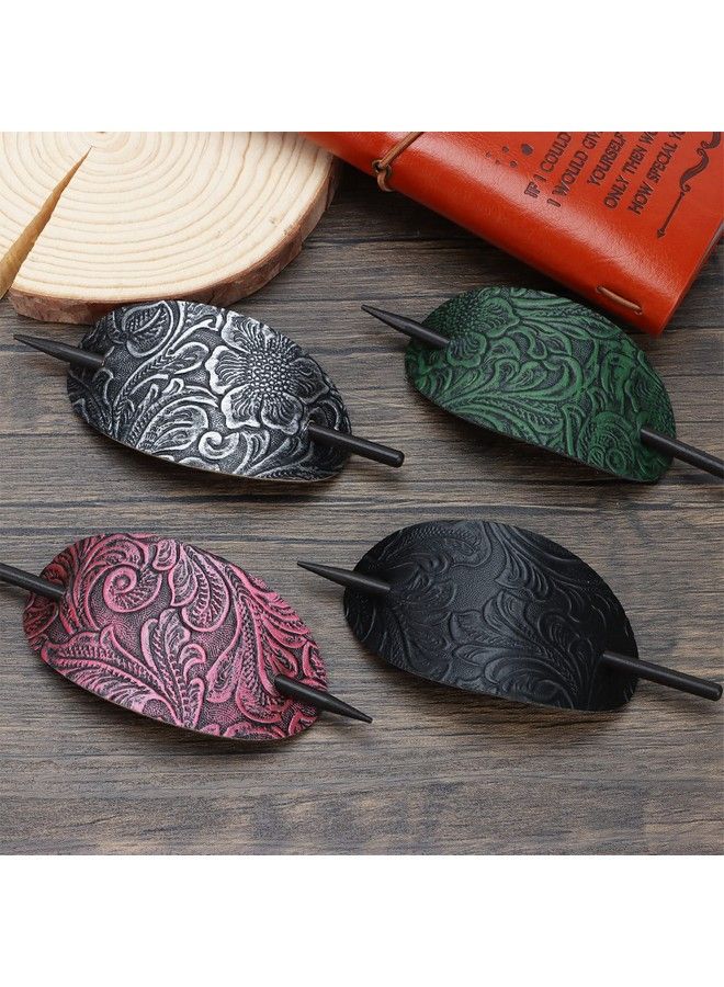 Ioffersuper 6 Pieces Leather Hair Barrette With Stick Leather Hair Accessories Hair Barrettes Stick Hair Clip Hair Stick Ponytail Hair Pin For Women Long Hair - Image 5