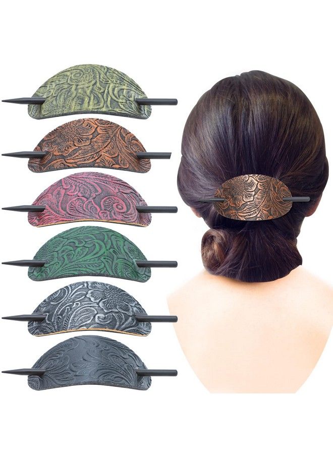 Ioffersuper 6 Pieces Leather Hair Barrette With Stick Leather Hair Accessories Hair Barrettes Stick Hair Clip Hair Stick Ponytail Hair Pin For Women Long Hair - Image 1