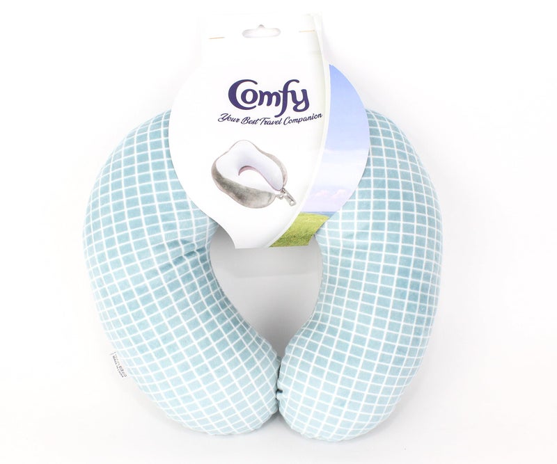 Generic Comfy striped With Squares Neck Support Soft Fiber Travel Neck Pillow U-Shape For Car, Travel, Office,Airplane and Gifts - Blue and White - Image 3