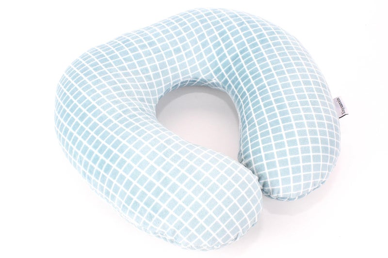 Generic Comfy striped With Squares Neck Support Soft Fiber Travel Neck Pillow U-Shape For Car, Travel, Office,Airplane and Gifts - Blue and White - Image 1