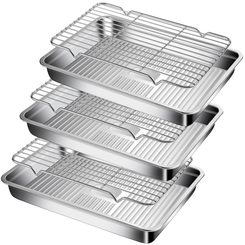 GIUOIDUO Stainless Steel Baking Tray with Grill3 trays and 3 grills for Baking Cooling Cookies or Bacons Ovens and Dishwashers Safe Heat Evenly Durable Cookie sheet - Image 2
