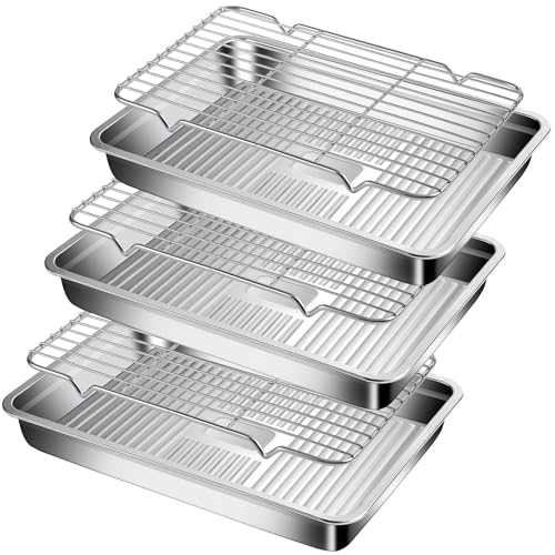GIUOIDUO Stainless Steel Baking Tray with Grill3 trays and 3 grills for Baking Cooling Cookies or Bacons Ovens and Dishwashers Safe Heat Evenly Durable Cookie sheet - Image 1
