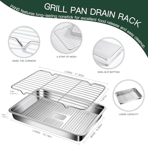 GIUOIDUO Stainless Steel Baking Tray with Grill3 trays and 3 grills for Baking Cooling Cookies or Bacons Ovens and Dishwashers Safe Heat Evenly Durable Cookie sheet - Image 3