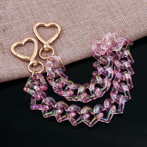 SORGERLY Acrylic Purse Chain Handbag Strap - Heart Bag Charm Keychain Accessories, 12.4 Inch Extender Chains Replacement (Pink) - Image 5