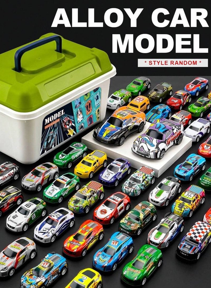 LIMOS 50 Pcs Metal Toy Cars Set for Kids – Mini Pull Back Race Cars in Assorted Colors with Ramp Function, Storage Box & Play Map – Party Favors for Boys and Girls Ages 3-10 – Perfect Gift for Kids - Image 1